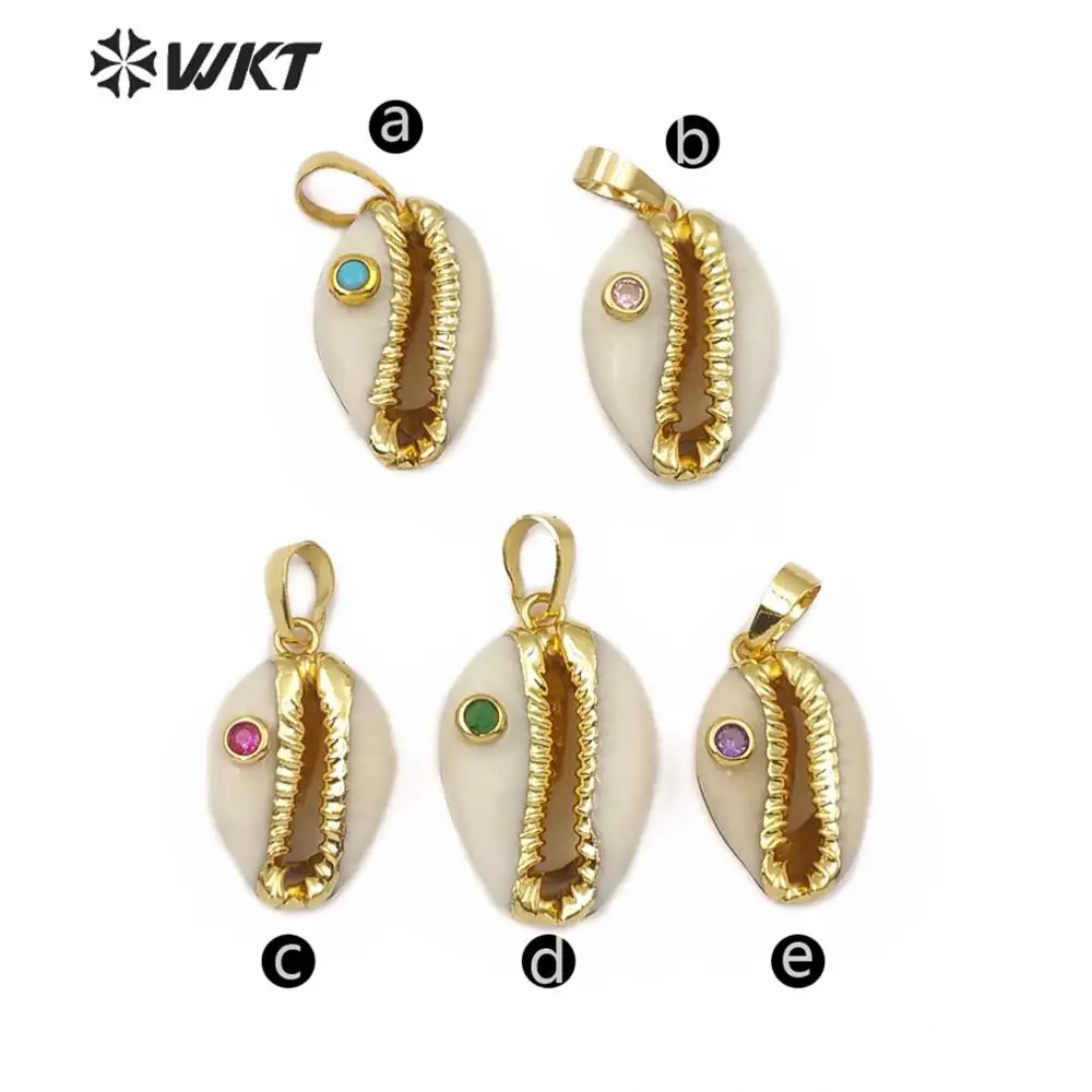 WT JP141 раковина Cowrie кулон натуральный Cowry с CZ бисером Шарм красочная Подвеска из