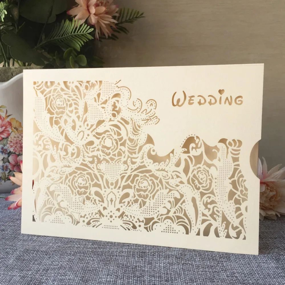 

50pcs New Arrival Laser Cut Hollow Out Flower Wedding Invitation Card Birthday Party Decorations Greeting card