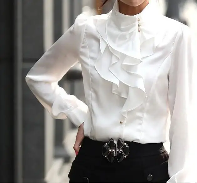 Женская шифоновая блузка с оборками элегантная офисная Деловая в Корейском