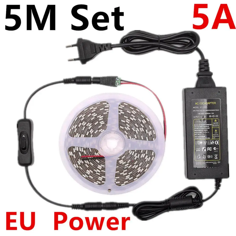 5m 5A EU Power Set DC 12 В светодиодный светильник, гибкий водонепроницаемый 5050 Светодиодный светильник для выращивания растений, 60 Светодиодный/м с питанием и переключателем, способствует росту растений - Испускаемый цвет: 5m 5A EU Power Set
