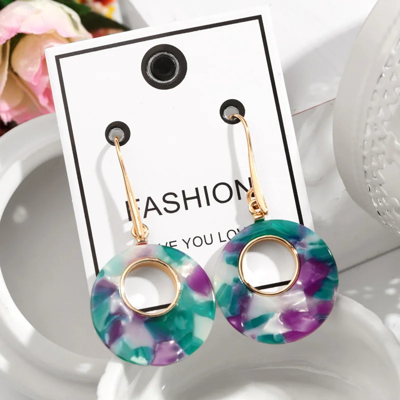 Trendy 2019 Statement Acetic acid Drop Earrings For Women Resin Big Round Fashion Geometric Acrylic Jewelry | Украшения и