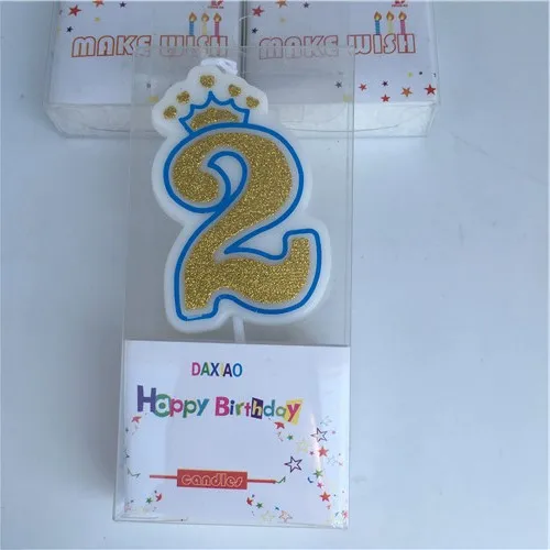 2-gold blue 1 шт 0-9 номер мультфильм корона Золотая свеча мальчик/девочка ребенок душ Дети День рождения праздничный торт свечи-цифры подарок - Цвет: 2-gold blue
