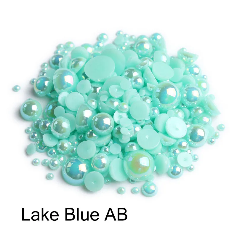 Lake blue AB 1000pcs/bag colourful round half pearl beads flat back For jewelry making Sewing Plastic ABS Pearl Beads2mm/3mm/4mm/5mm/6mm/8mm - Цвет: Lake blue AB