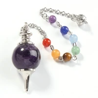 trendy beads silver plated purple amethysts rose pink quartz chakra stone chain dowsing pendulum pendant opal jewelry