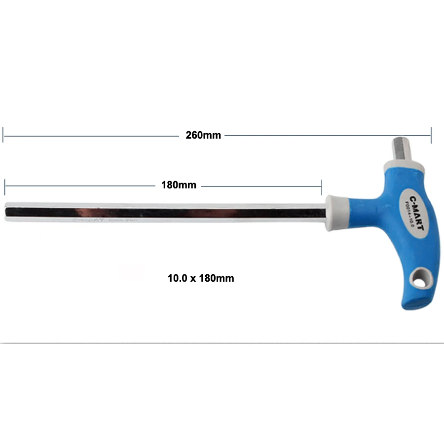 10.0x180mm C-Mart ручной инструмент 2,5/3/4/5/6/8/10 мм хром-ванадиу Сталь внутренний шестигранный ключ, дюймовый стандарт Т-образная ручка, дюймовый стандарт allen шестигранный ключ разводной раздвижной гаечный ключ - Цвет: 10.0x180mm