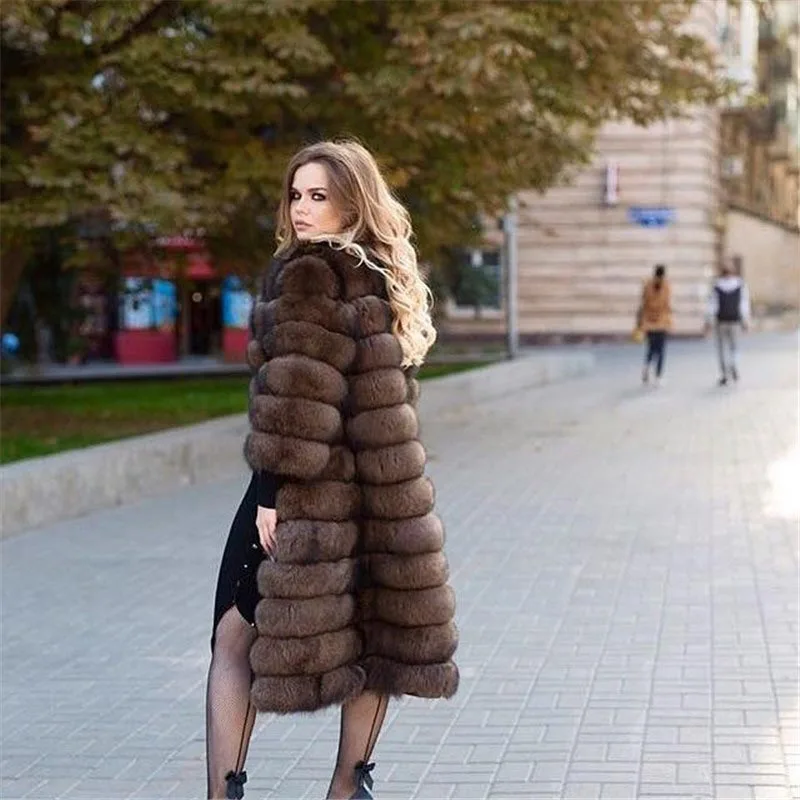 X-длинные Wholeskin Природа Лисий мех пальто для Для женщин Съемный натуральный мех куртки пальто с О-образным вырезом воротника обтянутый Для женщин зимние