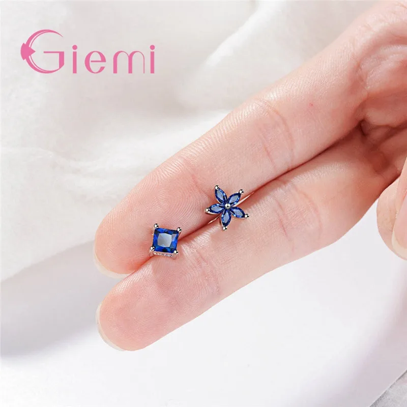

925 Sterling Silver Stud Earring For Women Girl Sisters Female Blue Clear Crystal Gifts Top Quality Accessories Wholesale