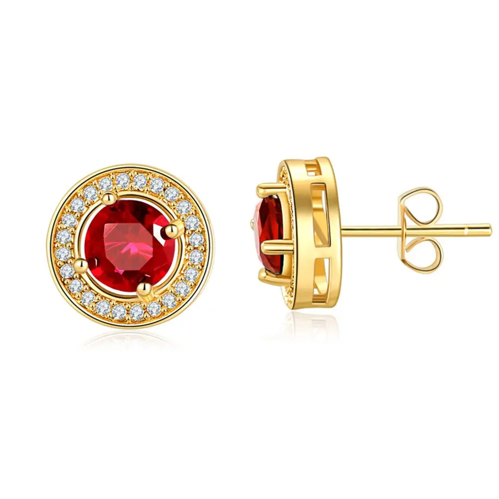 

Round Cut Halo Red Zirconia Stud Earrings Yellow Gold Filled Womens/Girls Earrings Fashion Accessories Gift