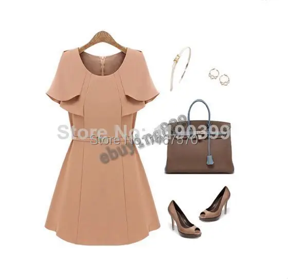 Free shipping DHL 2014 Summer Women's Lotus Leaf Short Sleeve Chiffon Career Dresses To The Knee 10pcs | Женская одежда