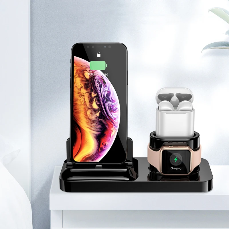 3 в 1 магнитное зарядное устройство для телефона Подставка для iPhone XS Max X Зарядное устройство Док-станция для Air Pods Apple Watch Магнитная Зарядка