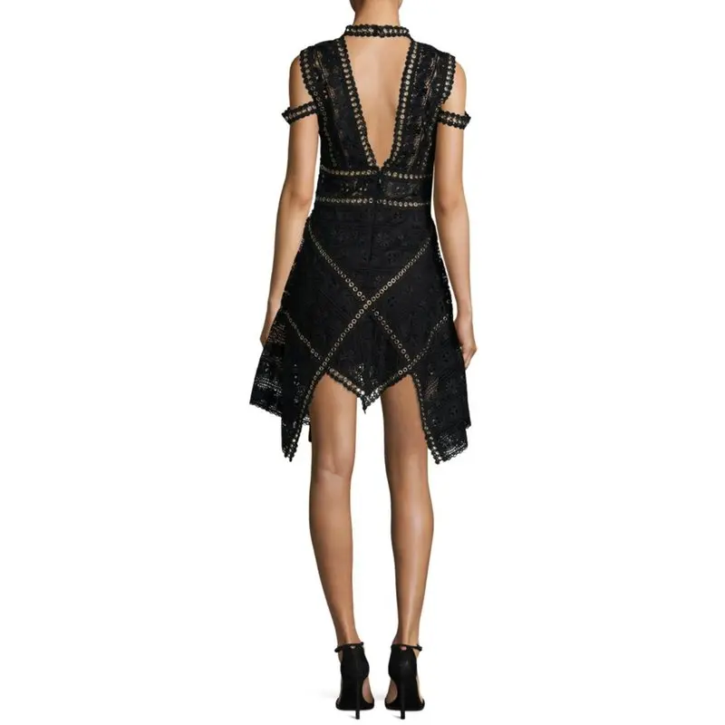 Фото New 2019 Australian popular logo heavy metal ring by water soluble lace fork/neck hung sexy backless dress Женская одежда New 2019 Australian popular logo heavy metal ring by water soluble lace fork/neck hung sexy backless dress Женская одежда