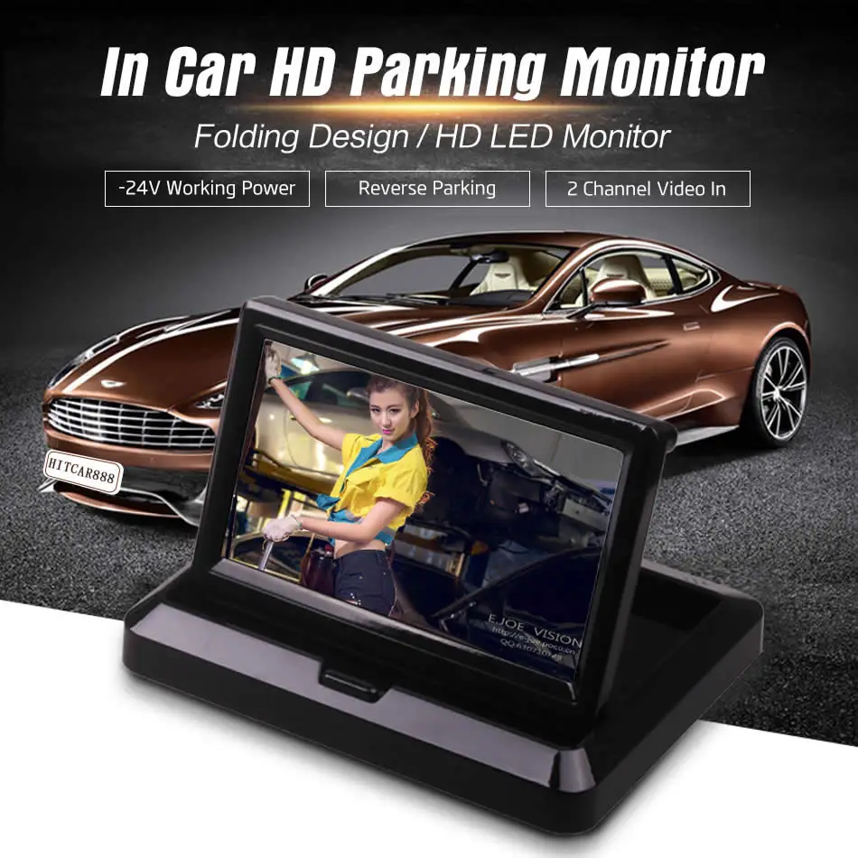 Car Vehicle 4.3 / 5 Inches Flip Down Foldable TFT LED  Rear View Parking HD Monitor Screen Reverse Camera Kit Combo