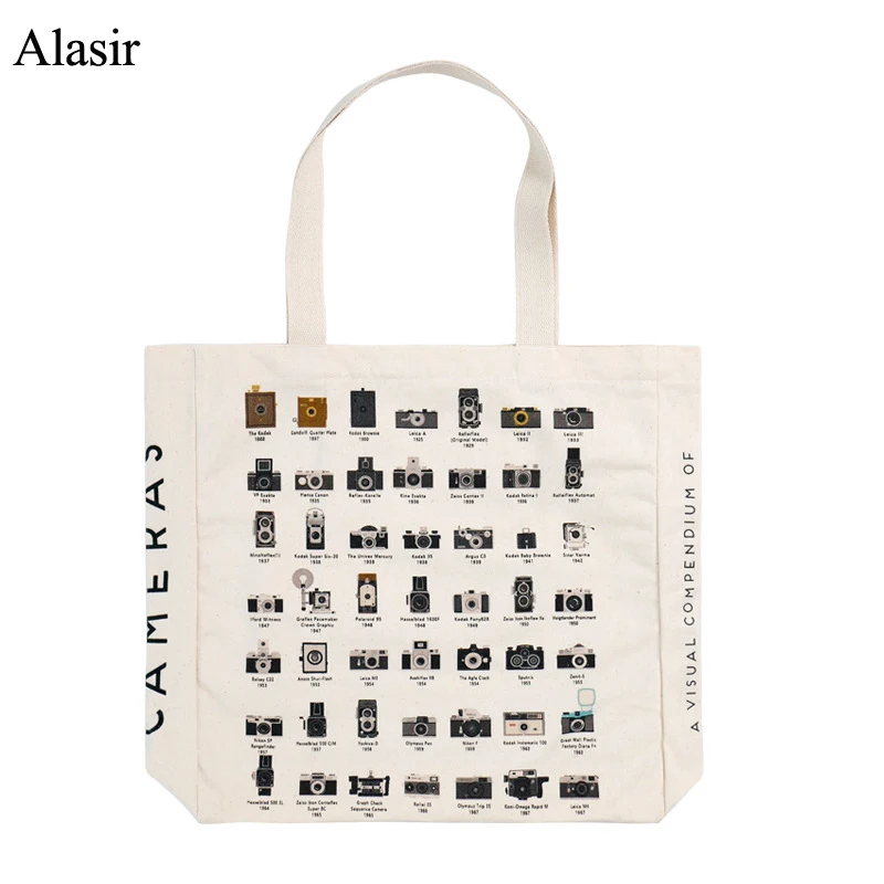 

Alasir Artsy Camera Shoes Canvas Hand Bags Large Capacity Tote Bag Neatly Arranged Print Shopping Bag Canvas Shoulder Bag