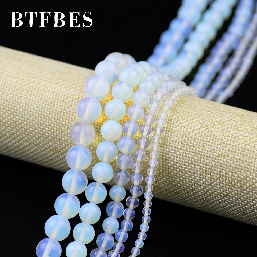

BTFBES AAA Natural Stone Opal Beads Round White Pearl Loose Beads For DIY Jewelry Bracelet Making Accessories 4/6/8/10/12mm Ball