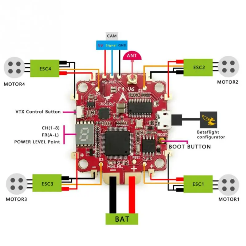 F4 V6 PRO Контроллер полета 58GHZ 48CH 025100200400600mW VTX передатчик w 5V BEC PDB для FPV Drone RC часть |