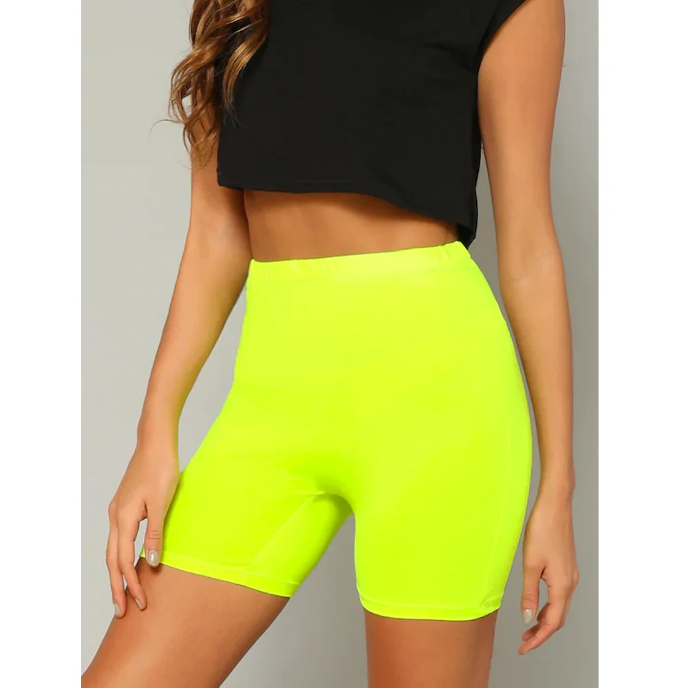 Fluorescent green Женские леггинсы с высокой талией, эластичные байкерские шорты, спортивные шорты для тренировок, йоги, фитнеса, 5 цветов - Цвет: Fluorescent green
