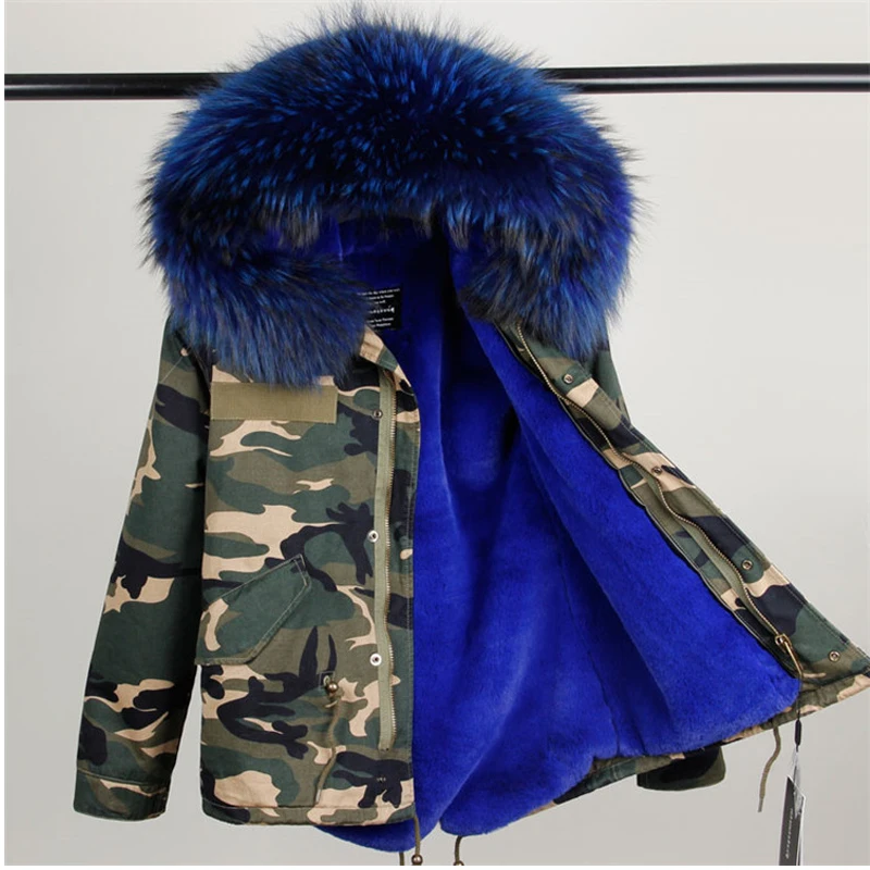Blufour/Новинка короткие камуфляжные женские парки куртка из натурального меха с