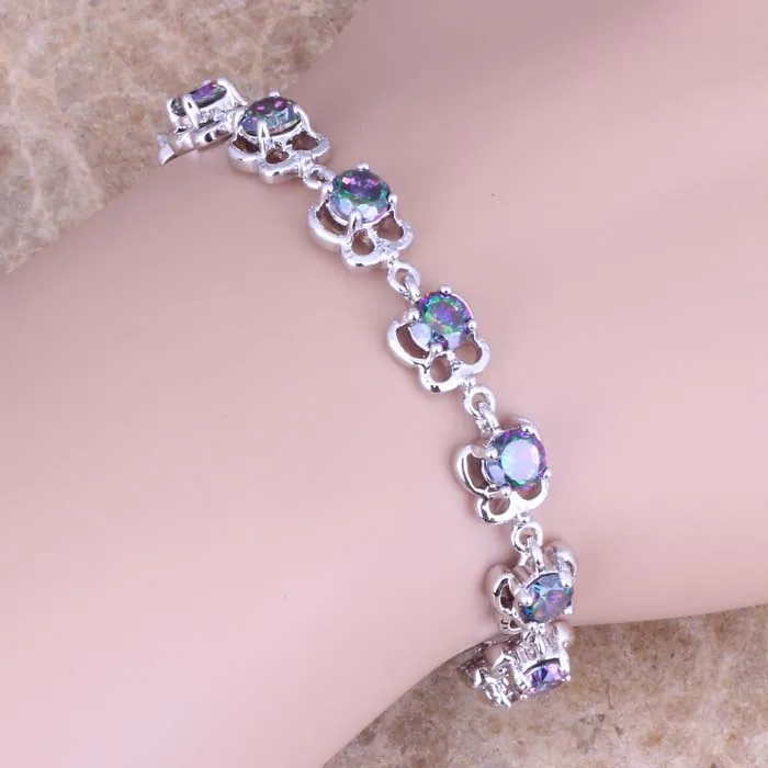 Потрясающий браслет цепочка с серебряным покрытием и радужным кубическим