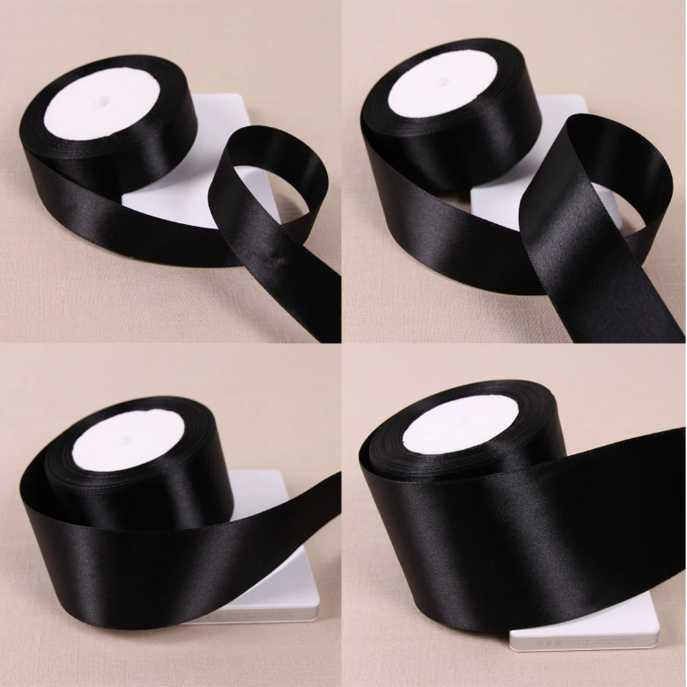 1 рулон черная шелковая атласная лента 22 м | Дом и сад