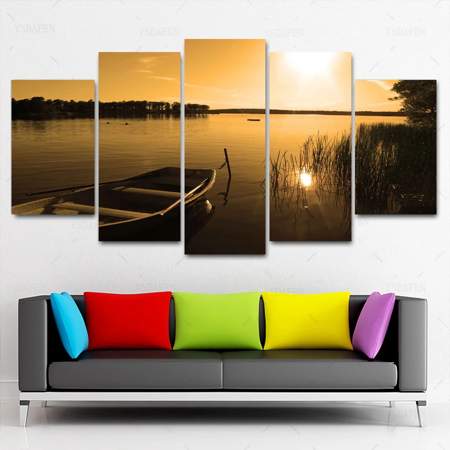 Op de muur HD Печать olieverf фильм modulaire foto постер с пейзажом вид комнаты декор woondecoratie 5 шт.