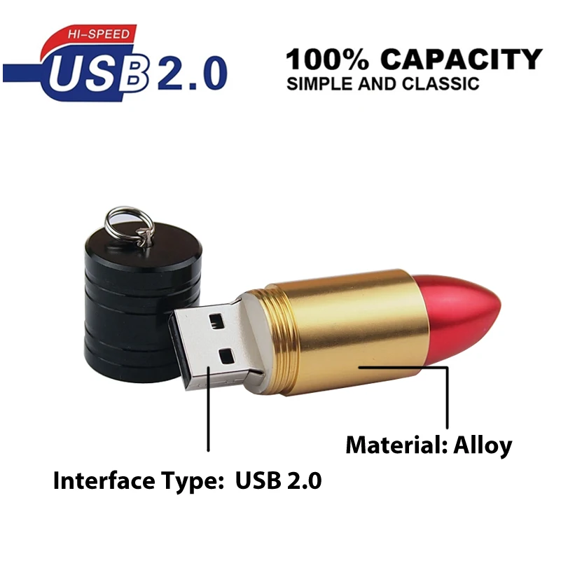 USB флеш накопитель Флешка 2 0 металлическая губная помада Rouge 128 МБ 4 ГБ 8 16 32 64 Гб u