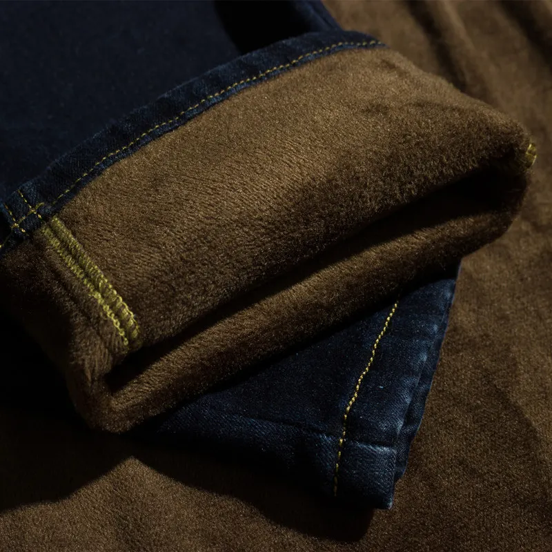 Hot sale Winter Warm Men Slim Straight Jean Casual Thicken Flannel Fleece Jean Elastic Wash Jean Big Size 29-40 S6WJ023