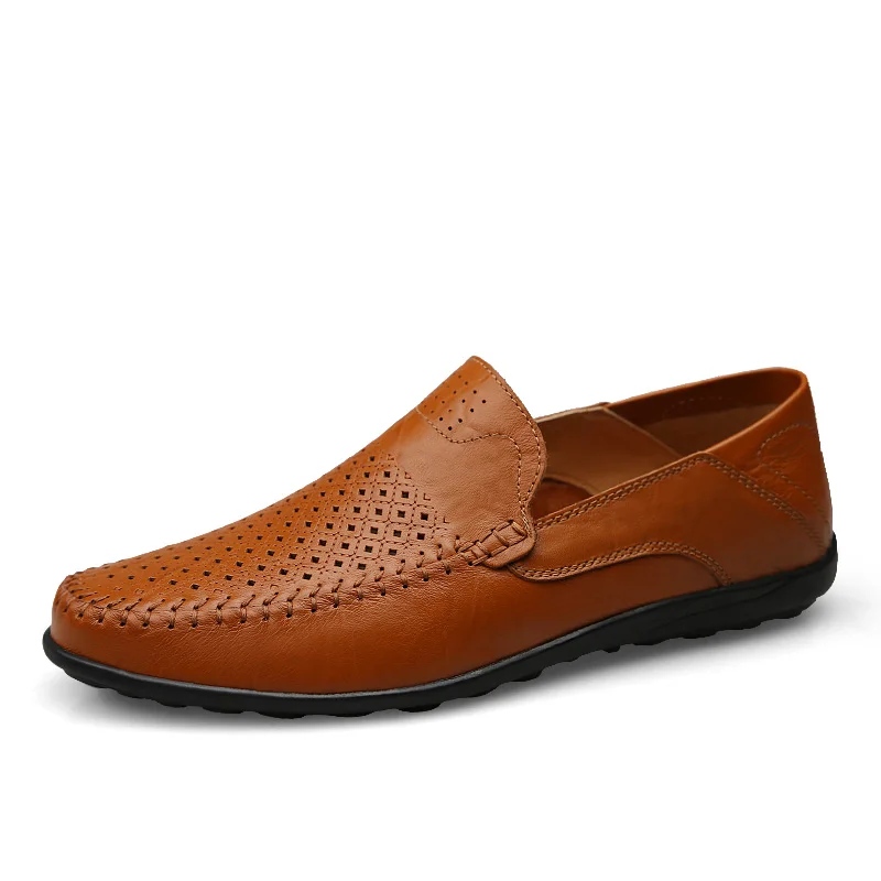 Summer Red brown Jkpudun итальянская Для мужчин повседневная обувь летние туфли-лодочки из натуральной кожи; мужские лоферы; мокасины; слипоны Мужская обувь на плоской подошве; дышащая мужская обувь для вождения - Цвет: Summer Red brown