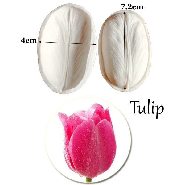 Tulip 29 большой пион роза тюльпан Орхидея цветок лепесток Veiner силиконовые формы украшения торта инструменты, Gumpaste Sugarcraft помадка плесень C337 - Цвет: Tulip