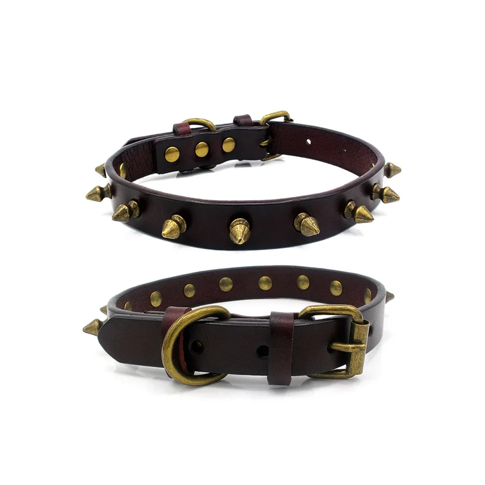 Заклепки Шипованные шипованные ремень XS ~ L Pet кошки шеи кожаный ошейник пряжки