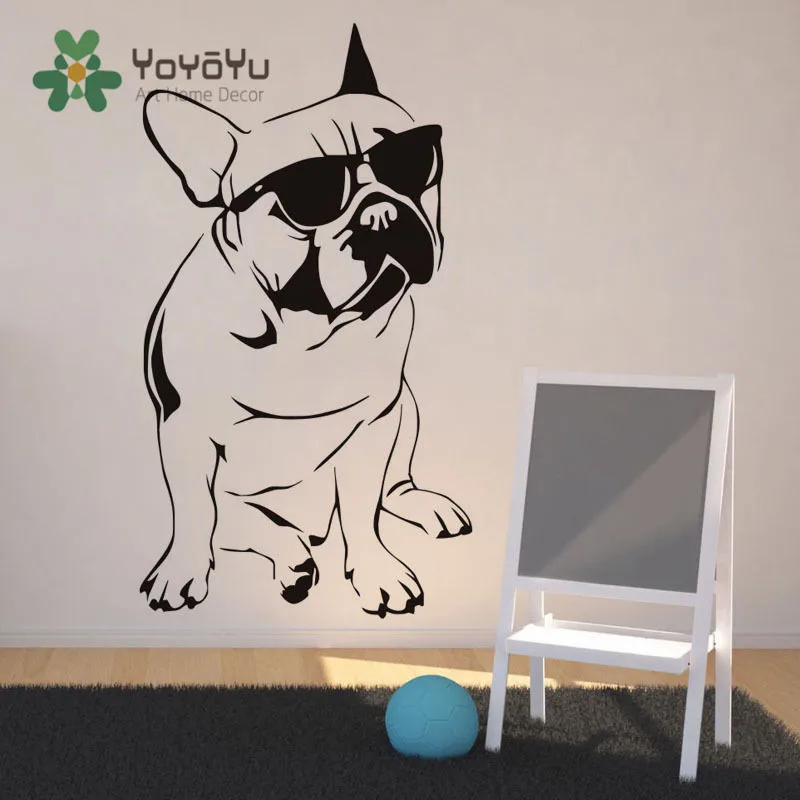 

Removable Home Decor Art Mural Funny Animal Wall Sticker French Bulldog With Sunglasses Vinyl Decal DIY Dog Mural NY-9