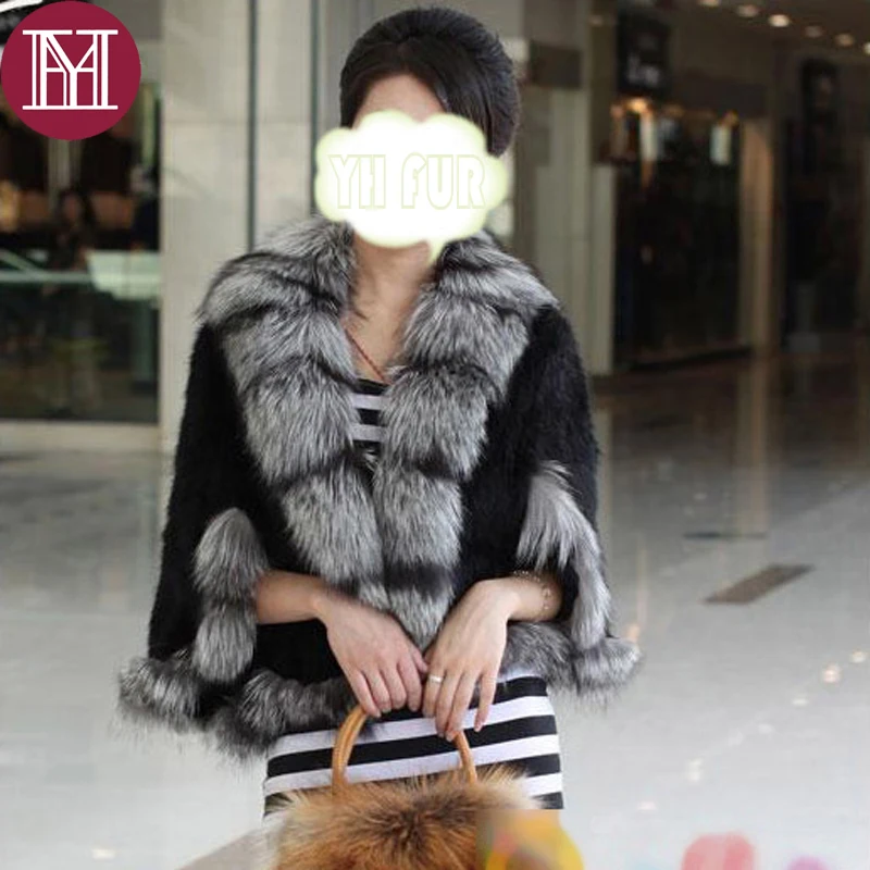 Зимние женские шали из натурального меха норки с большим воротником лисьего