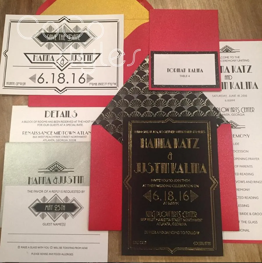 Cocostyles personalized luxury gold foiling printing design invitation cars with envelope for gatsby wedding invitations | Дом и сад