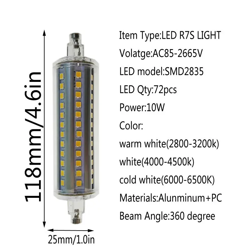 Диммируемая лампа R7S светодиодный Кукуруза 2835 SMD 78 мм 118 135 189 свет 5 Вт 10 12 15 замена