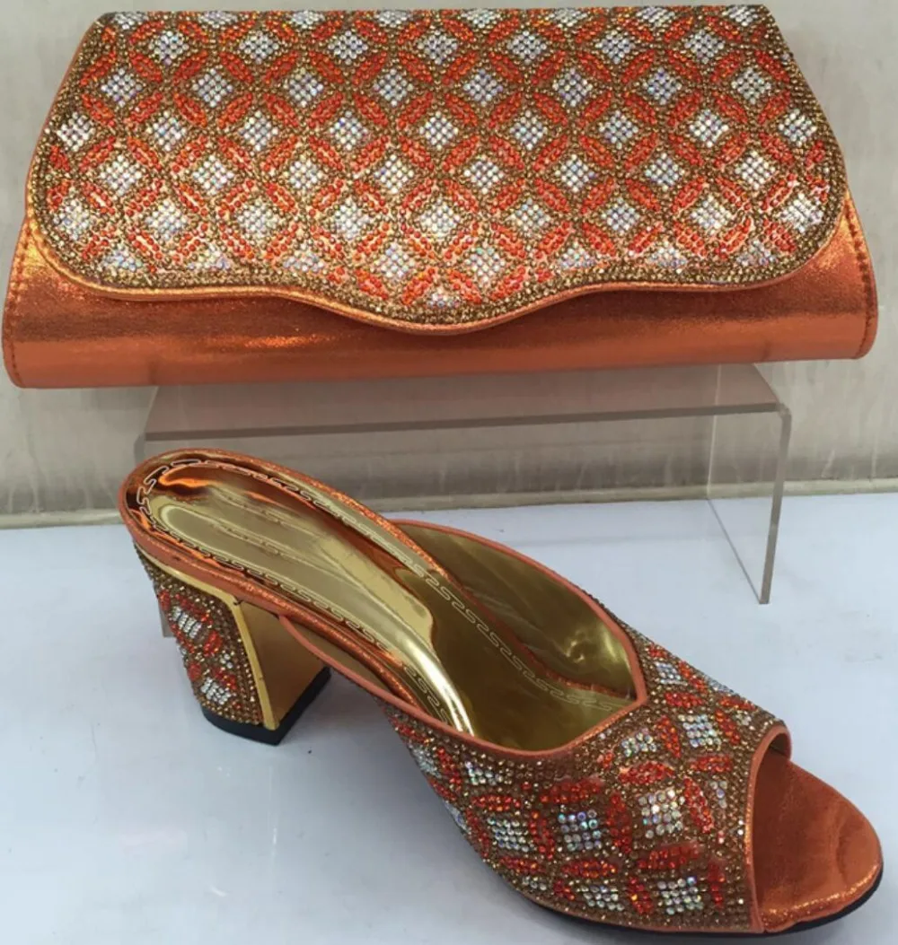 Orange цвет итальянский соответствия обуви с соответствующими мешок для свадьбы