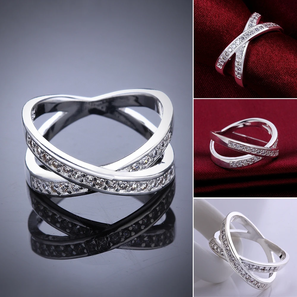 Кольцо с цирконием в форме буквы X покрытием из серебра | Украшения и аксессуары