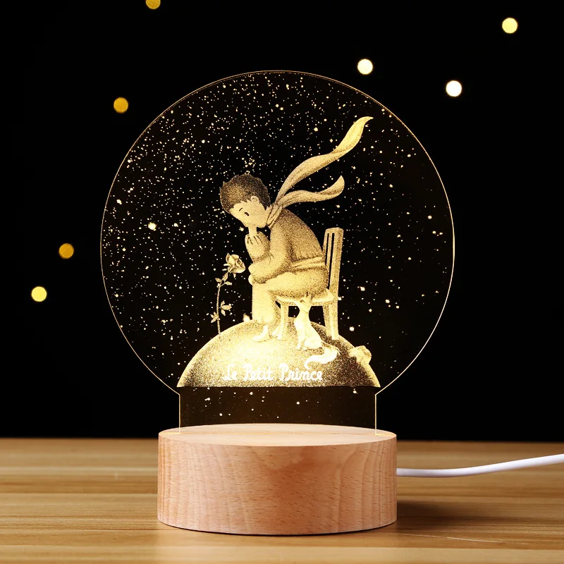 

Wooden 3D Desk Lamp 8 Styles USB Powered Acrylic Illusion Atmosphere Lighting Touch Home Decor Bedroom Gift LED Night Light