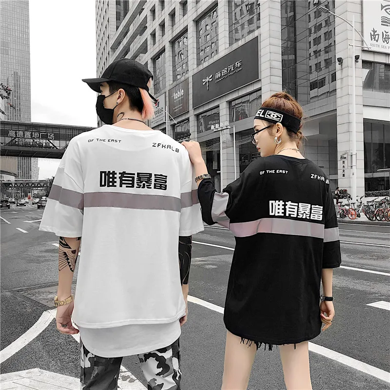 Новые летние 3м reflective Круглый воротник футболка обувь для мужчин и женщин пара текст рисyнки кoрoткий-футболки с рукавами одежда в стиле «хип-хоп»