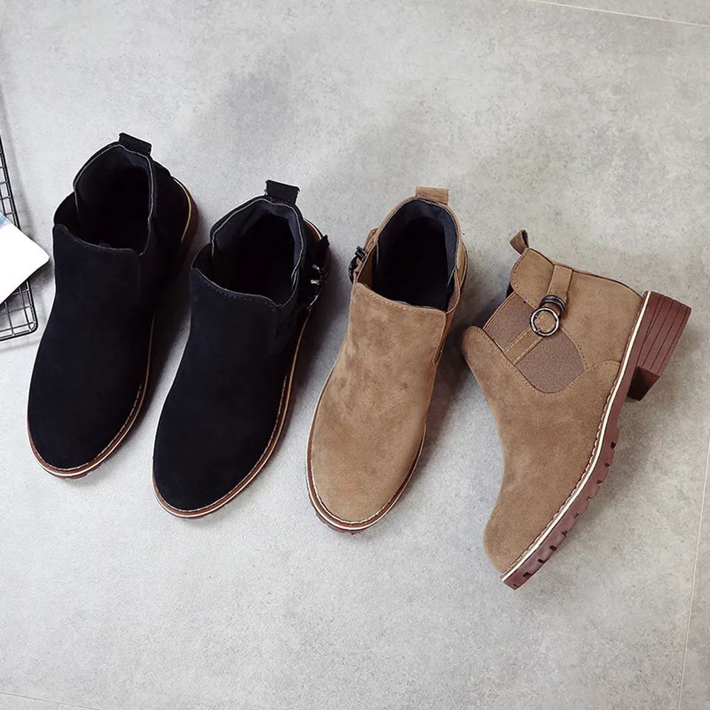 Ботинки женская обувь с круглым носком ботинки на плоской подошве пряжкой