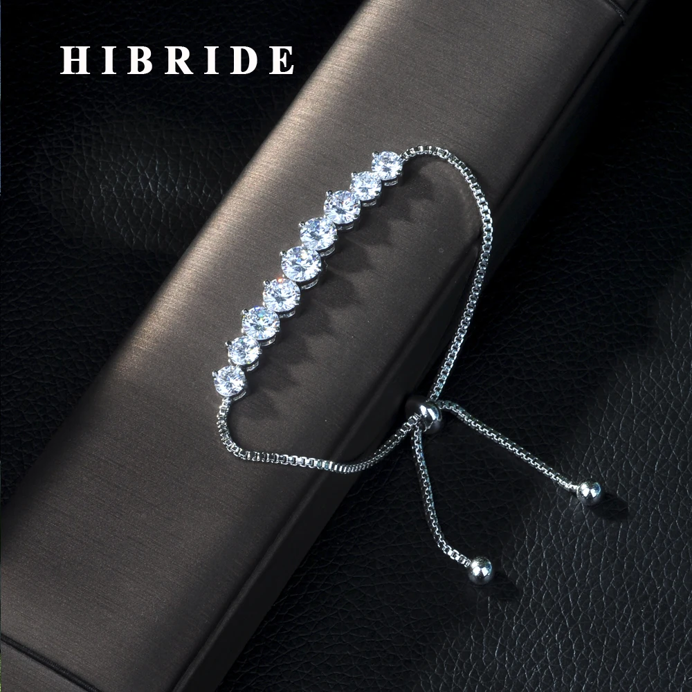 

HIBRIDE New Arrived Round CZ Shape AAA Zircon Charm Bracelet For Women Rose Gold Color Adjustable Jewelry Christmas Gift B-63