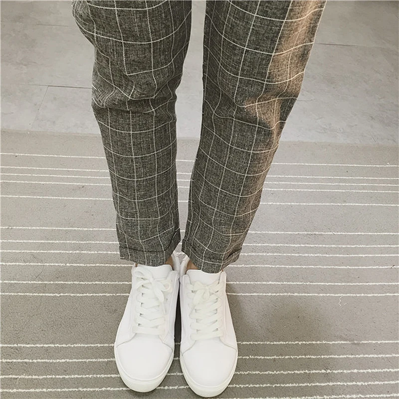 Кожаные штаны продажи плоских сукна MID плед сетки Для женщин Брюки для девочек