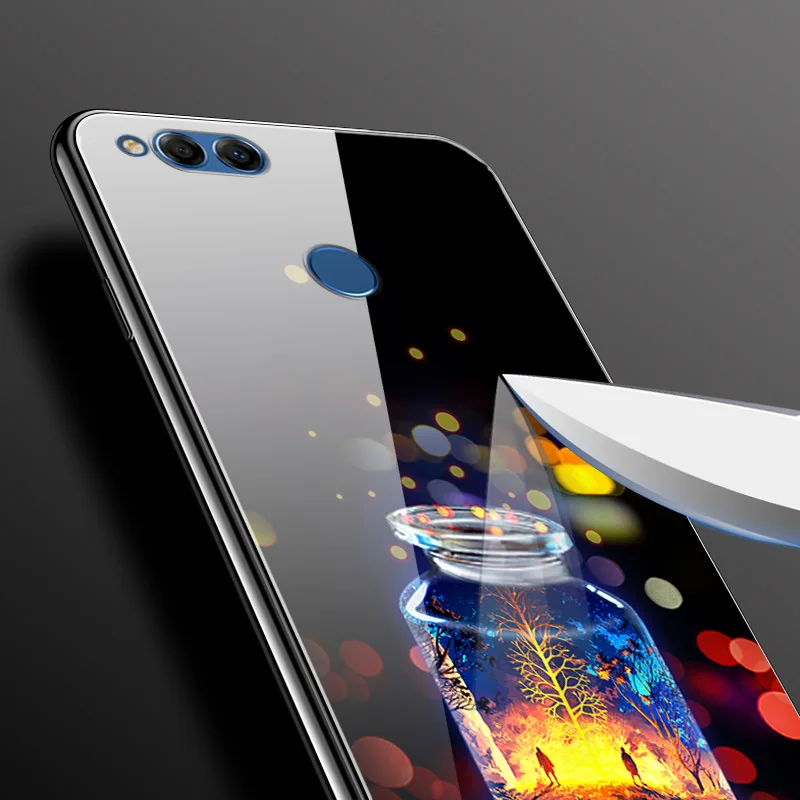 Жесткий чехол для huawei Honor 7X, чехол из закаленного стекла с изображением Льва и мрамора, задняя крышка для huawei Honor 7X7 X X7, силиконовый бампер Honor7X
