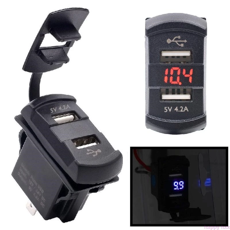 BL Двойной USB 12V автомобиль Лодка розетка кулисный переключатель Панель с Напряжение Вольтметр Красный - Цвет: BL