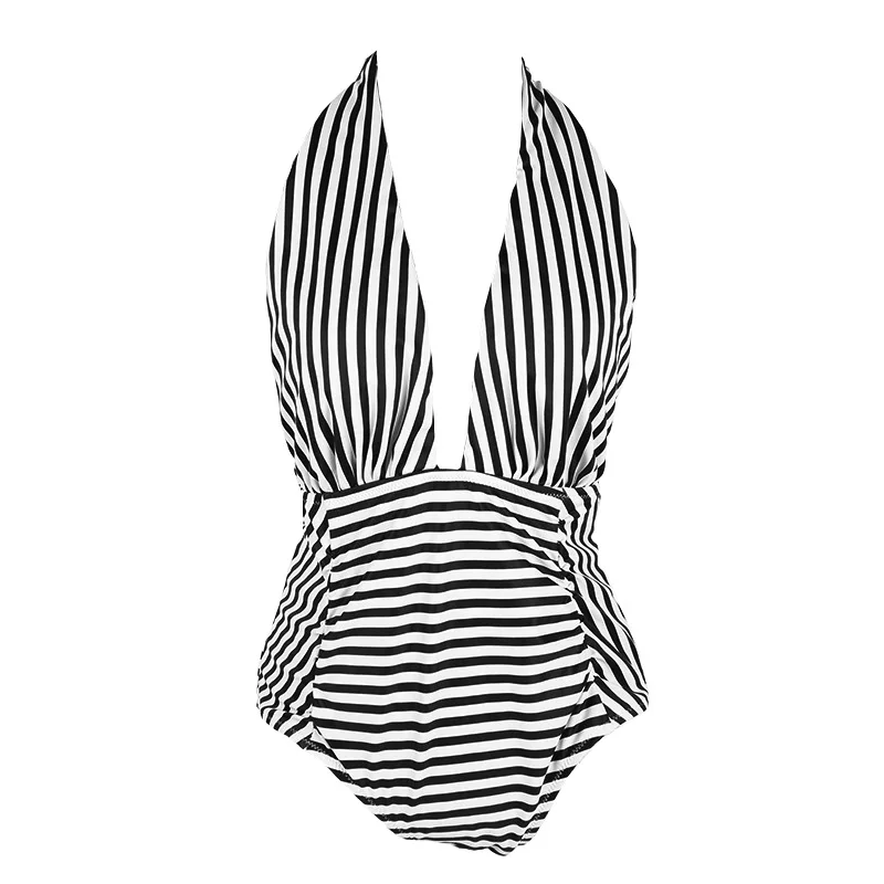 Полосатые слитные купальники летние для женщин с открытой спиной тонкие