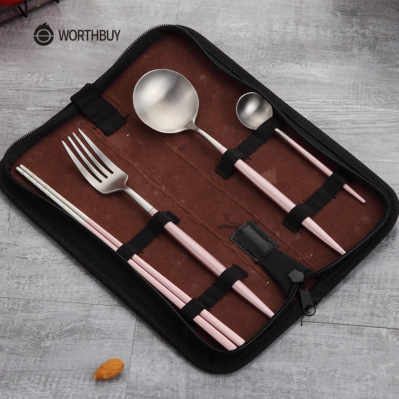 WORTHBUY 4 шт./компл. столовые приборы с портативной сумкой 304 нержавеющая сталь