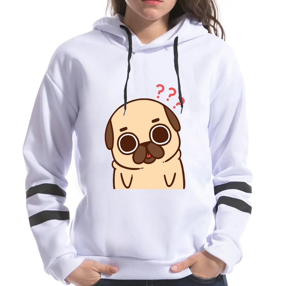 Новое поступление весенние женские толстовки с капюшоном длинным рукавом Kawaii Pugs