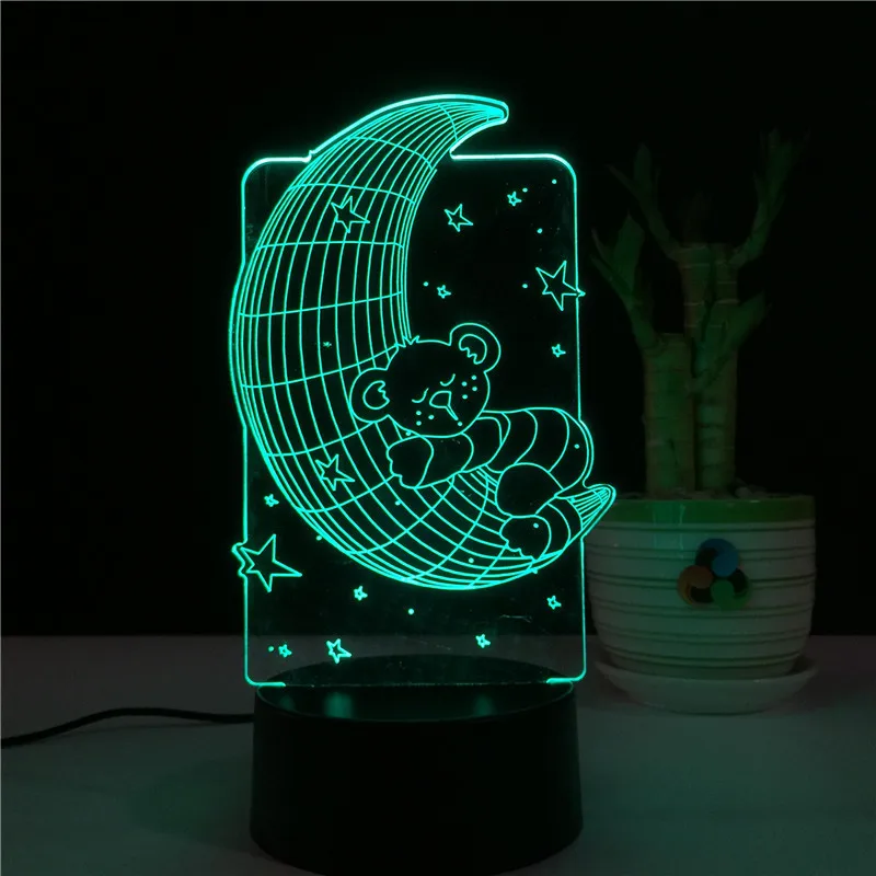 2019 последняя медведь на Луне 3D USB Спальня прикроватная лампа стерео видения 7