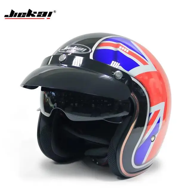 Мотоцикл Jiekai шлем 3/4 с открытым лицом Винтаж Casco мото гидроцикл велосипедный шлем Ретро точка одобренный шлем мотоциклами - Цвет: Черный