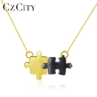 czcity 925 sterling silver puzzle clashing colors pendant necklaces women choker black colorgold color brushed jewelry sn0346