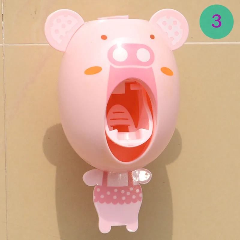 Pig FHEAL Творческий мультфильм автоматический зубная паста диспенсер с настенным креплением Стенд наборы для ванной комнаты - Цвет: Pig