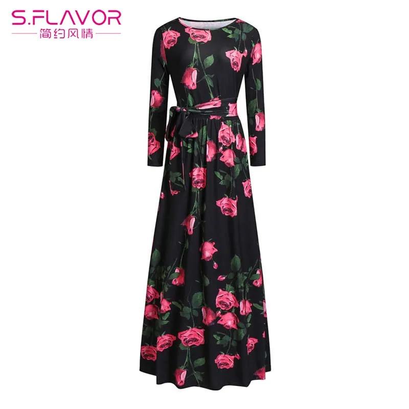 Женское платье макси с цветочным принтом S. FLAVOR элегантное в богемном стиле